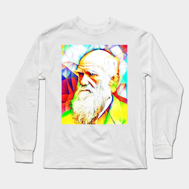 Charles Darwin Colourful Portrait | Charles Darwin Artwork 12 Long Sleeve T-Shirt by JustLit